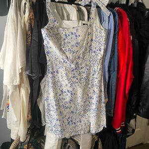 Floral Blue and White Bow Shoulder dress